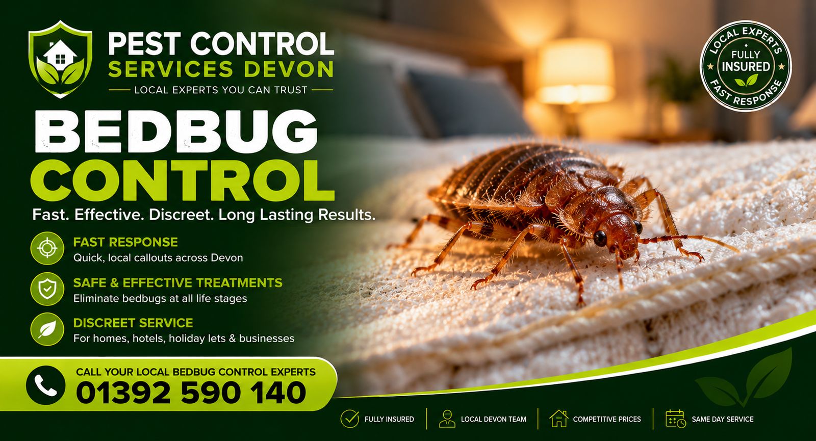 Pest Control Services Devon, call 01392 590 140