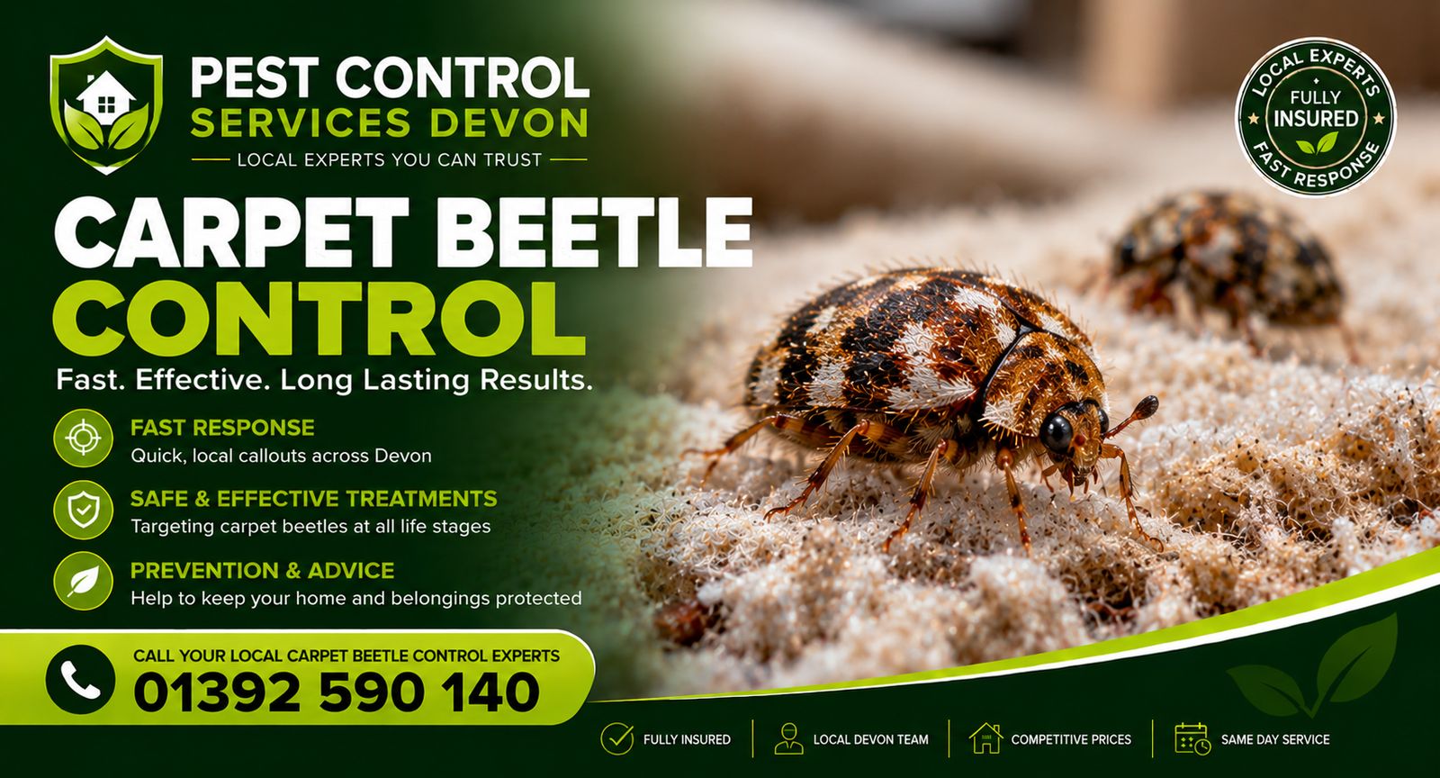Pest Control Services Devon, call 01392 590 140