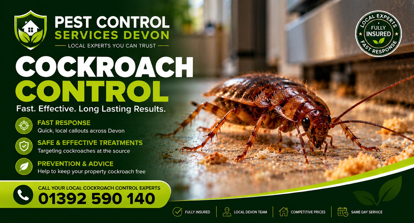 Pest Control Services Devon, call 01392 590 140