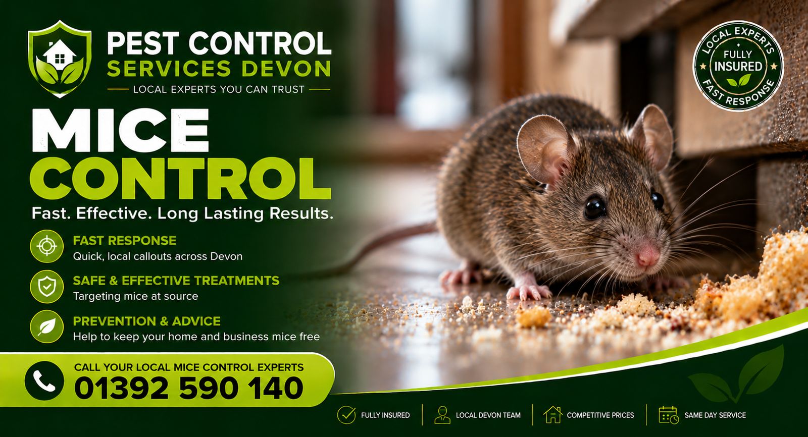Pest Control Services Devon, call 01392 590 140