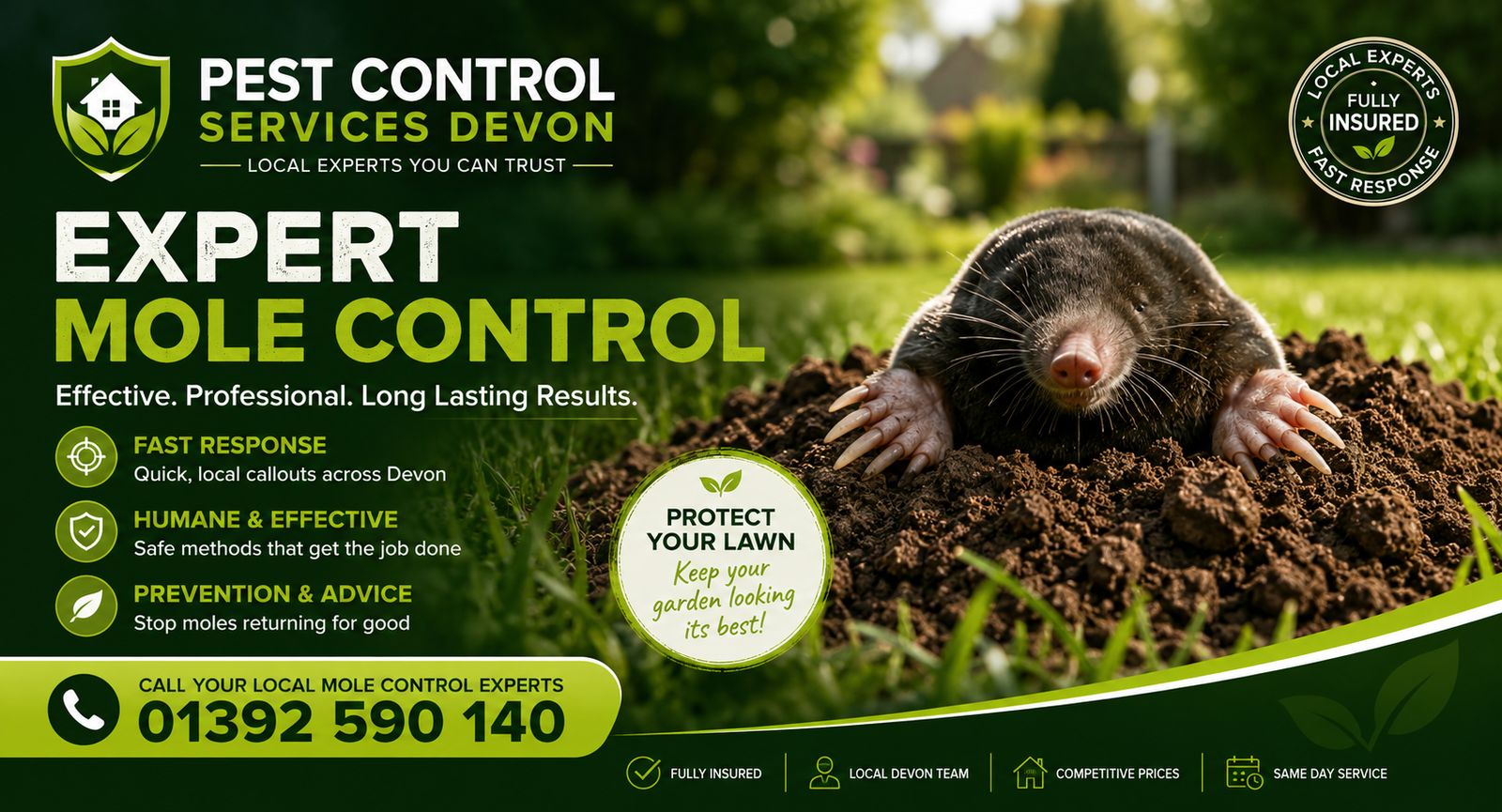 Pest Control Services Devon, call 01392 590 140