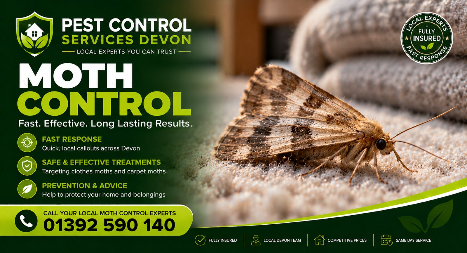 Pest Control Services Devon, call 01392 590 140