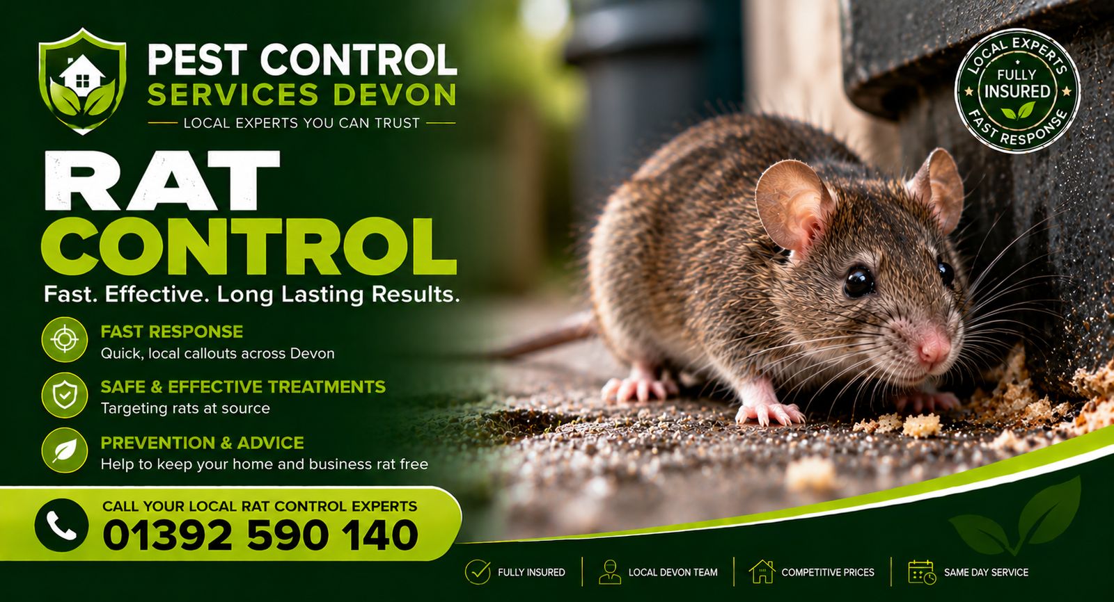 Pest Control Services Devon, call 01392 590 140