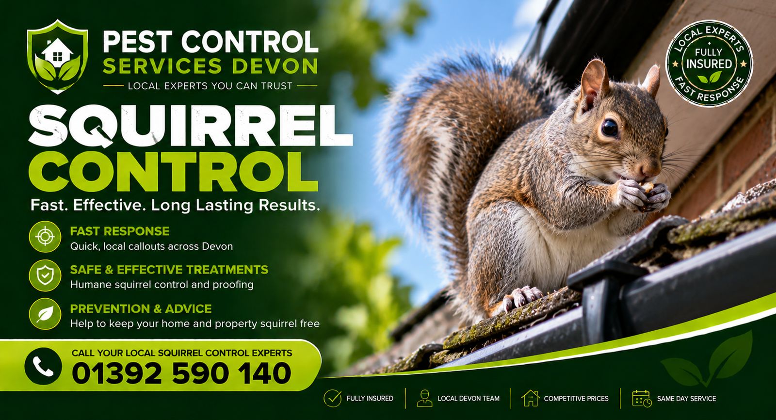 Pest Control Services Devon, call 01392 590 140