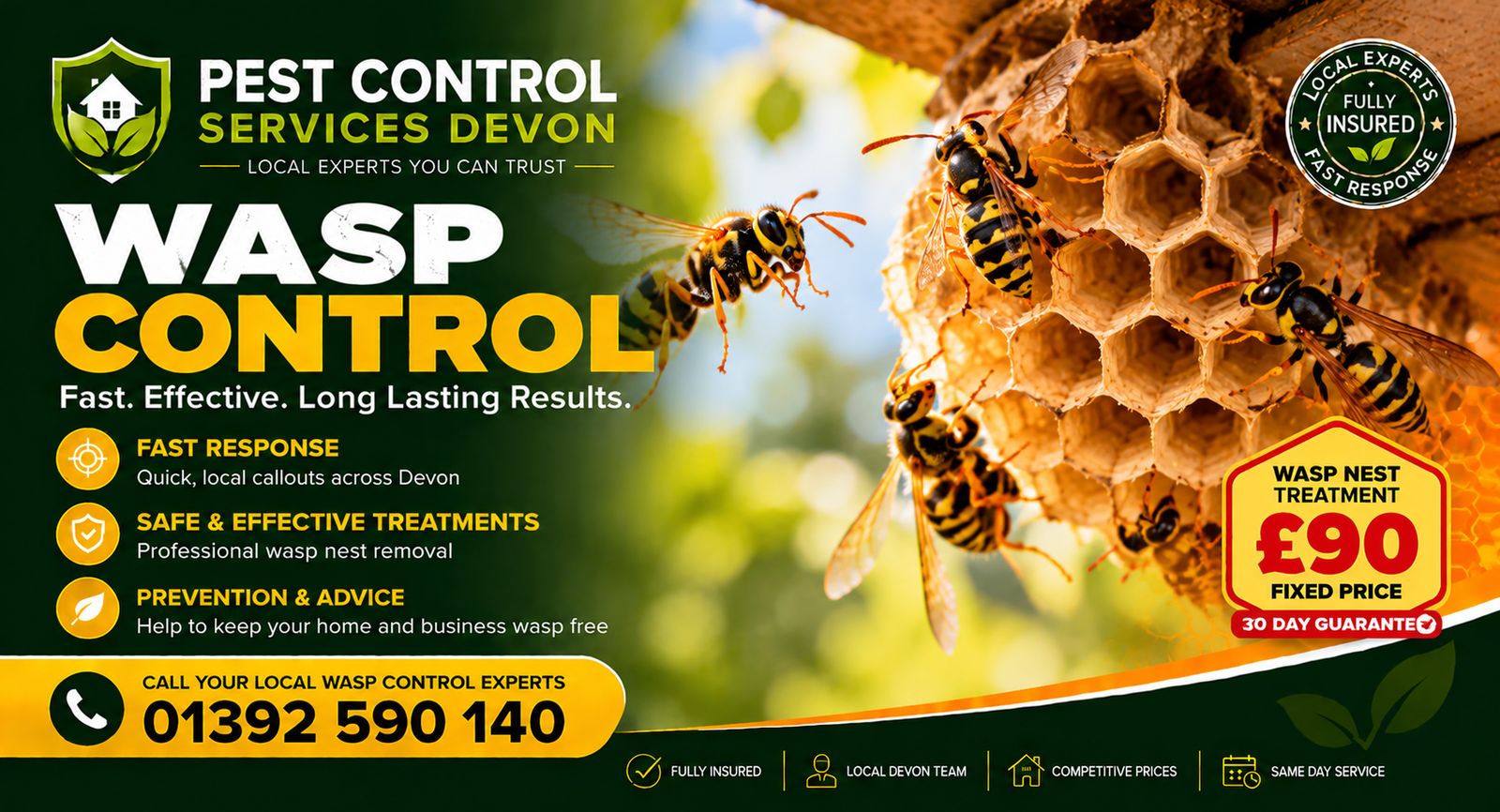 Pest Control Services Devon, call 01392 590 140
