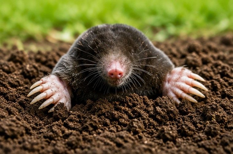 Mole activity in a garden lawn near Brixham, Devon